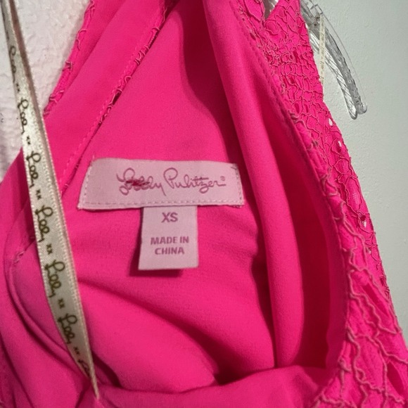 Lilly Pulitzer Hot Pink Lace Halter Top Mini Tent Dress Womens Size XS - Picture 5 of 9
